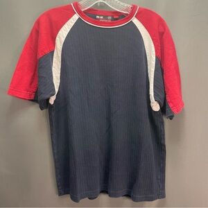 R2 Industrial Gear small red blue white short sleeve ribbed shirt